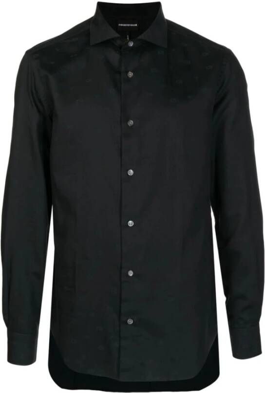 Emporio Armani Zwarte Regular FIT Overhemd met All Over Adelaar Logo Black Heren