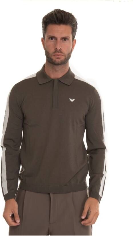 Emporio Armani Polo shirt met lange mouwen en wol Beige Heren