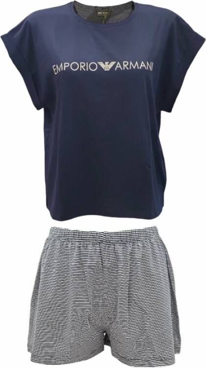 Emporio Armani Fantasie Shirt en Shorts Pyjamaset Blue Dames