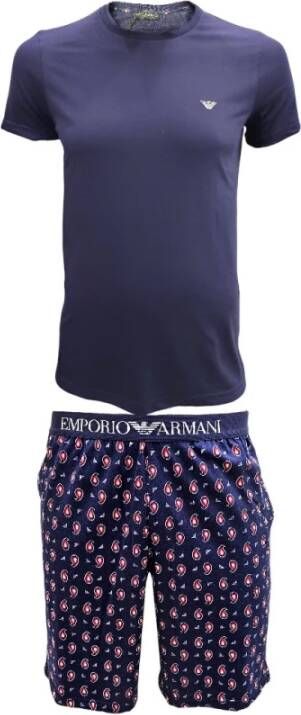 Emporio Armani Katoenen Jersey Pyjamaset met Elastische Tailleband en Logo Blue Heren