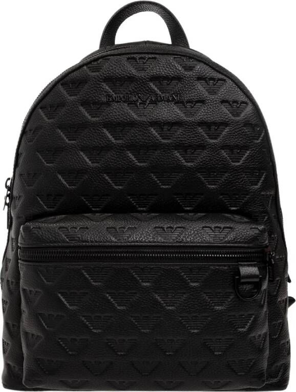 Emporio Armani Zwarte ronde tas met ritssluiting en externe zak Black Heren