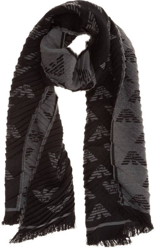 Emporio Armani Zwart Wollen Sjaal met Grijs Adelaarslogo Black Heren