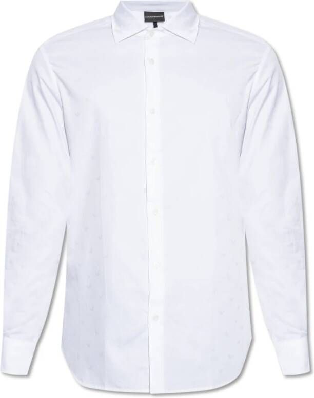 Emporio Armani Witte Italiaanse Kraag Shirt met Adelaar Logo White Heren