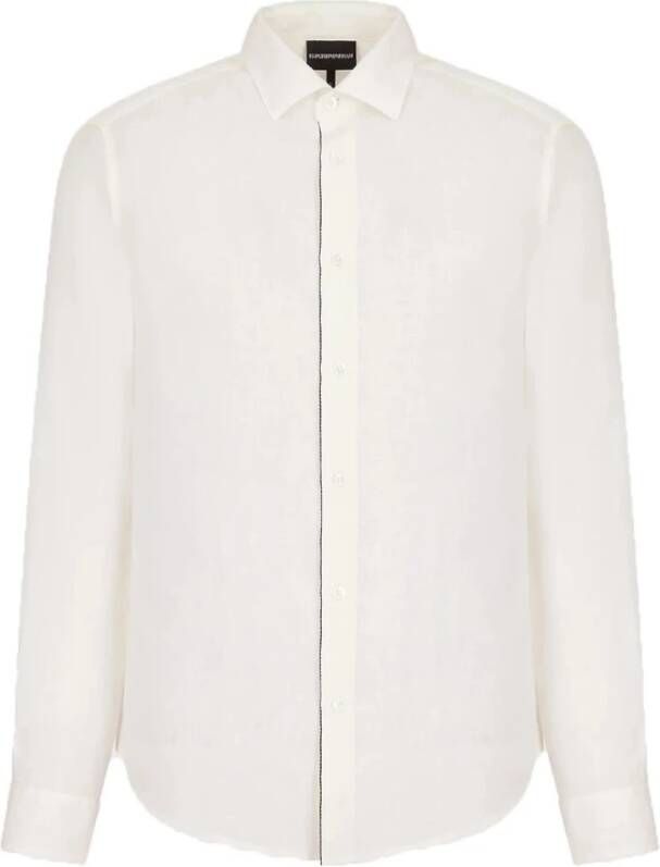 Emporio Armani Wit Linnen Overhemd met Contrasterend Logo White Heren