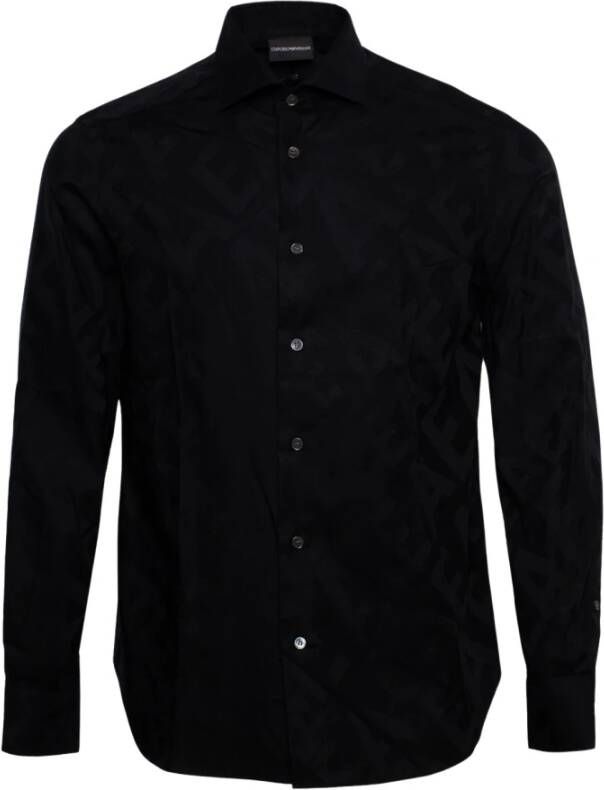 Emporio Armani Monogram-patroon overhemd met lange mouwen Black Heren