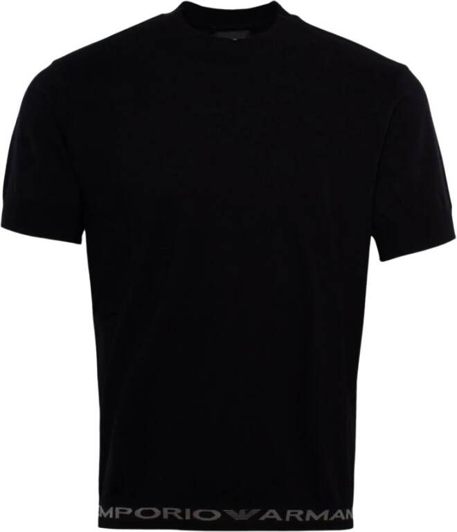 Emporio Armani Logo-trim katoenen T-shirt Black Heren