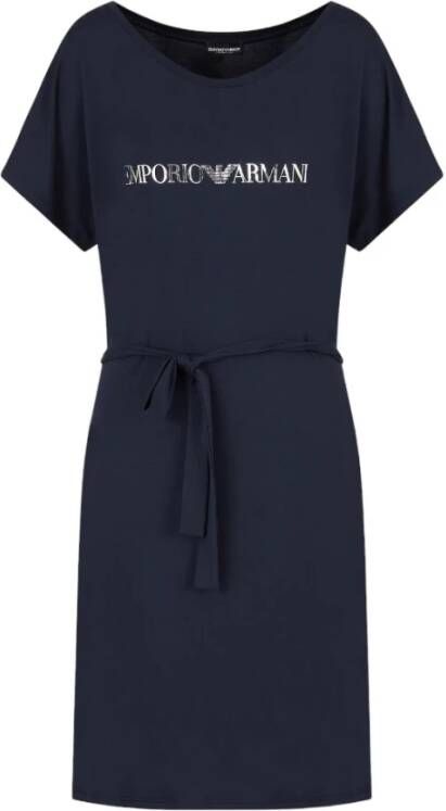 Emporio Armani Ronde hals cover-up jurk met tailleband Blue Dames