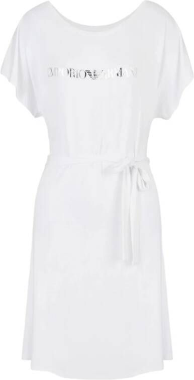 Emporio Armani Ronde Hals Cover-Up Jurk met Tailleband White Dames