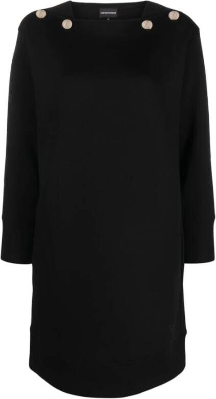 Emporio Armani Zwarte jurk met knoopdetail en vierkante hals Black Dames