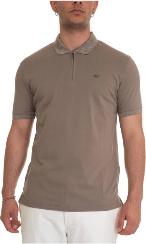Emporio Armani Short sleeve polo shirt with half zip Bruin Heren