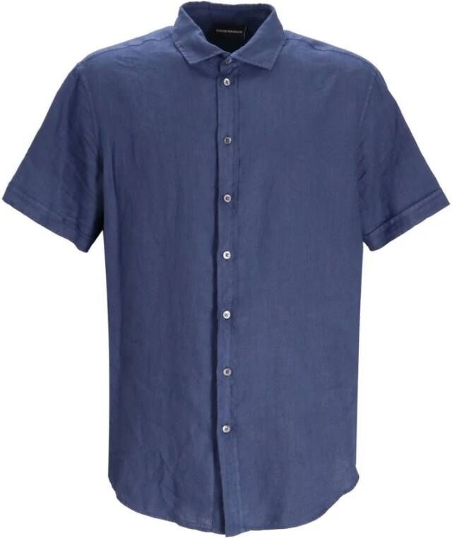 Emporio Armani Korte Mouw Overhemden Blue Heren