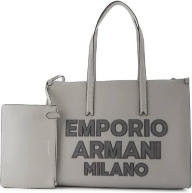 Emporio Armani Grijze Micro-Tumbled Eco-Leren Shopper Tote Tas Gray Dames