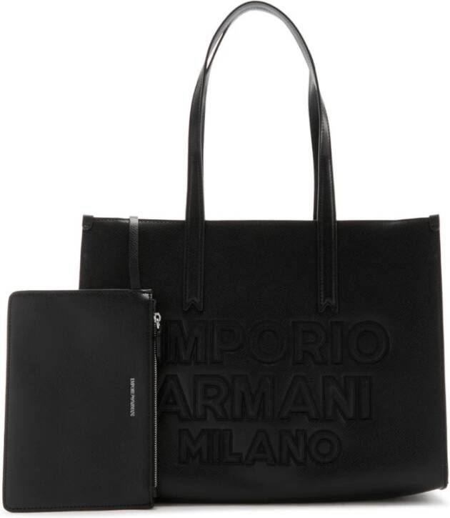 Emporio Armani Zwarte schoudertas met tonale logo belettering Black Dames