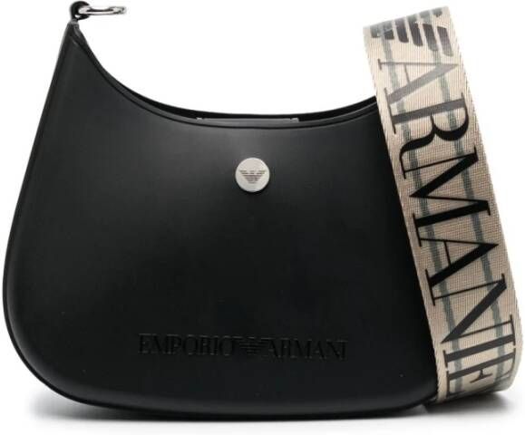 Emporio Armani Zwarte Gummy Crossbody Tas met Zilveren Details Black Dames