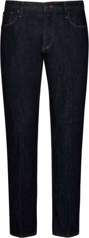 Emporio Armani Donkerblauwe Slim Fit Jeans met Logo Details Blauw Heren