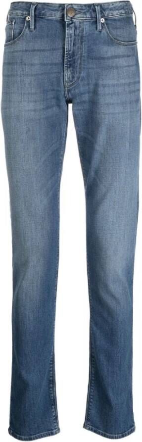 Emporio Armani Blauwe Slim-Fit Jeans met Contraststiksels Blue Heren