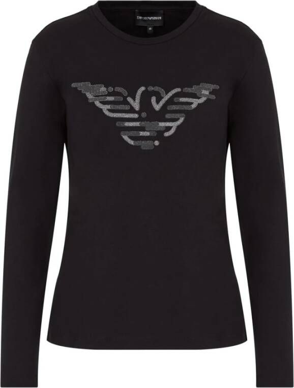 Emporio Armani Sportief Dames T-shirt met Lange Mouwen en Ronde Hals met Logo Zwart Dames