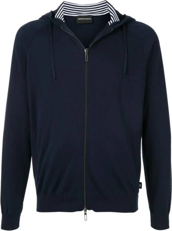 Emporio Armani Blauwe Hooded Rits Sweater Mannen Herfst Winter Blue Heren