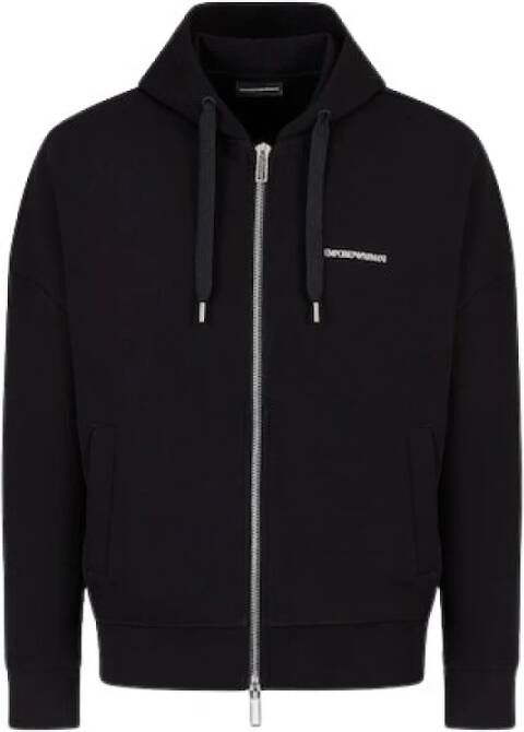 Emporio Armani Zwarte trui met capuchon en ritssluiting Black Heren