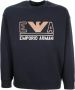 Emporio Armani Marineblauwe Dubbel Jersey Sweatshirt met Maxi Logo Belettering en Oranje Adelaar Logo Black Heren - Thumbnail 1