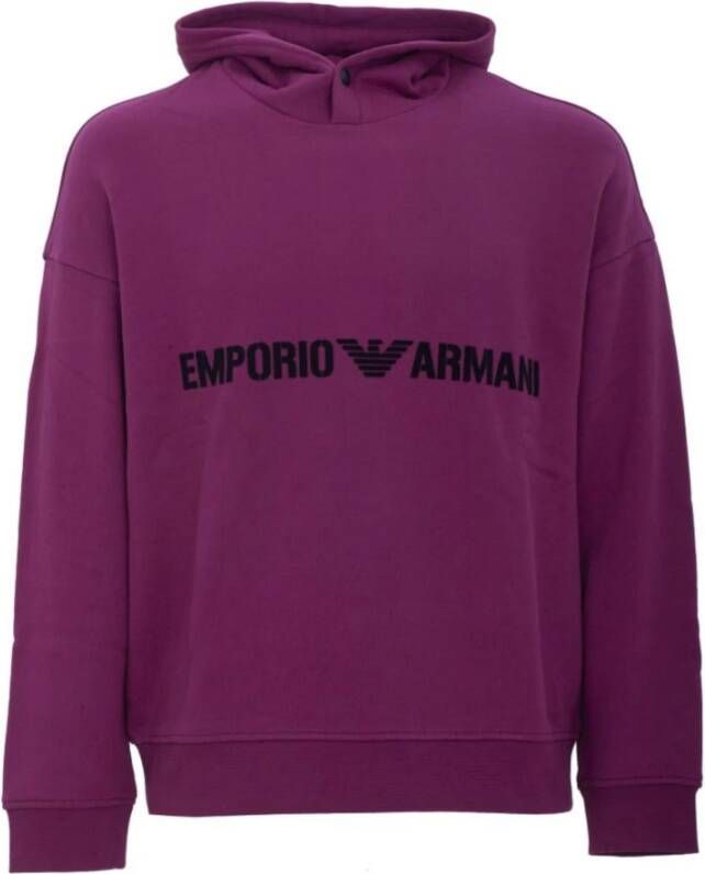 Emporio Armani Paarse Katoenen Hoodie met Logo Belettering Purple Heren