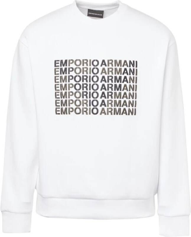 Emporio Armani Witte Stretch Katoenen Heren Sweatshirt met Geborduurd Logo en Adelaar Grafisch Ontwerp White Heren