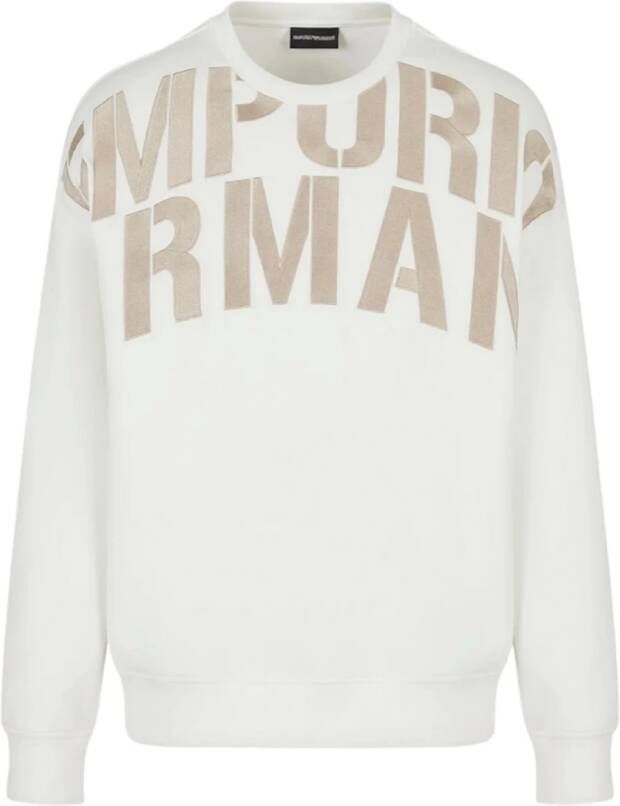 Emporio Armani Witte Dubbel Jersey Sweatshirt met Geborduurd Maxi Logo Lettering White Heren