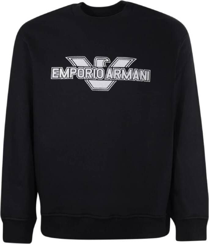 Emporio Armani Zwarte Sweatshirt met Maxi Patch Logo Adelaar en Logo Tekst Black Heren