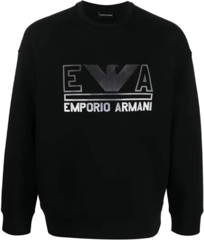 Emporio Armani Zwarte Double Jersey Sweatshirt met Maxi Logo Lettering en Grijs Adelaar Logo Black Heren