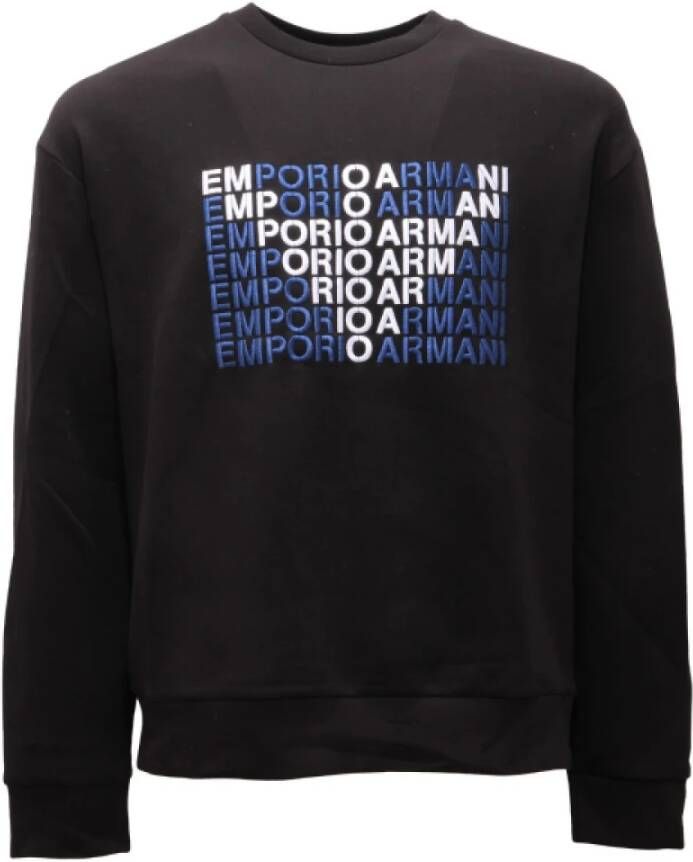 Emporio Armani Zwarte Stretch Katoenen Sweatshirt met Geborduurd Adelaarslogo Black Heren