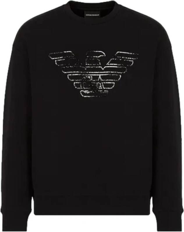 Emporio Armani Zwarte Double Jersey Sweatshirt met Graffiti Logo Print Black Heren
