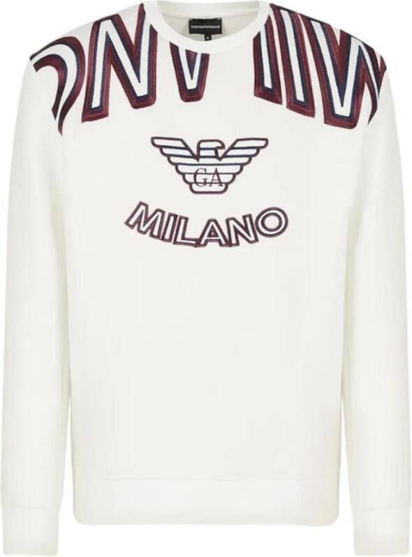 Emporio Armani Witte Crew Sweatshirt met Maxi Logo White Heren