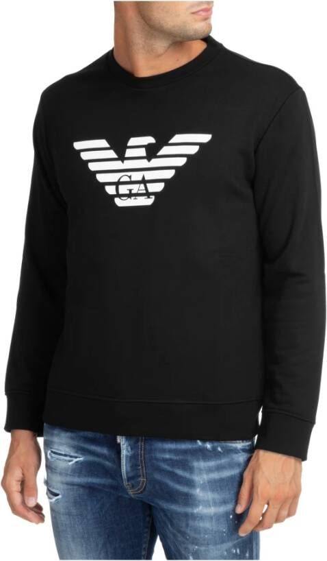Emporio Armani Katoenen sweatshirt met iconische adelaarsprint Black Heren