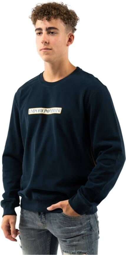 Emporio Armani Lichtgewicht Katoenen Logo Print Sweatshirt Blue Heren