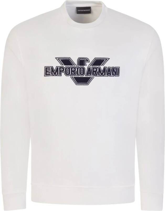 Emporio Armani Witte Trui met Maxi Patch Logo en Lettering White Heren