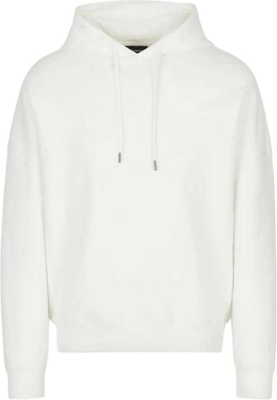 Emporio Armani Witte Double Jersey Hoodie met Micro Eagle All Over White Heren