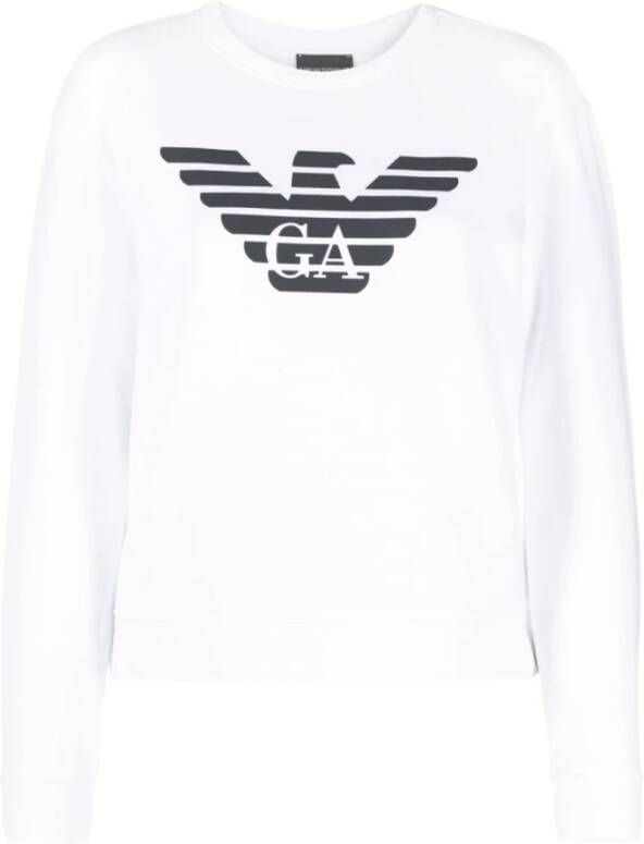 Emporio Armani Logo-Print Katoenen Sweatshirt Wit Zwart White Dames