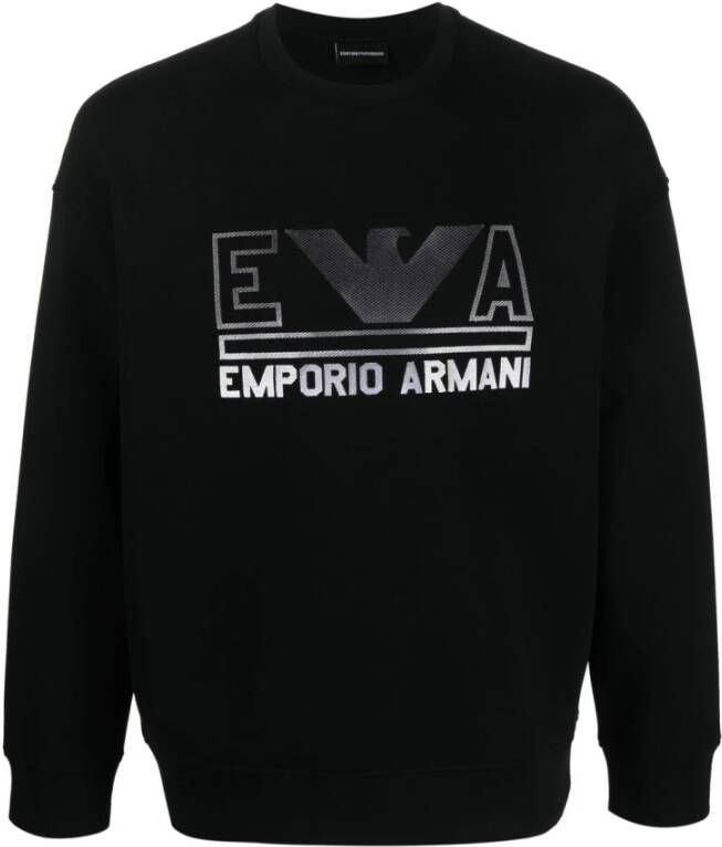 Emporio Armani Zwarte Double Jersey Sweatshirt met Maxi Logo Lettering en Grijs Adelaar Logo Black Heren