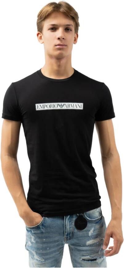 Emporio Armani Stretch Katoenen Logo Print T-Shirt Black Heren