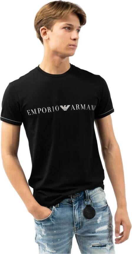 Emporio Armani Blauw Bedrukt Ronde Hals T-shirt Blue Heren