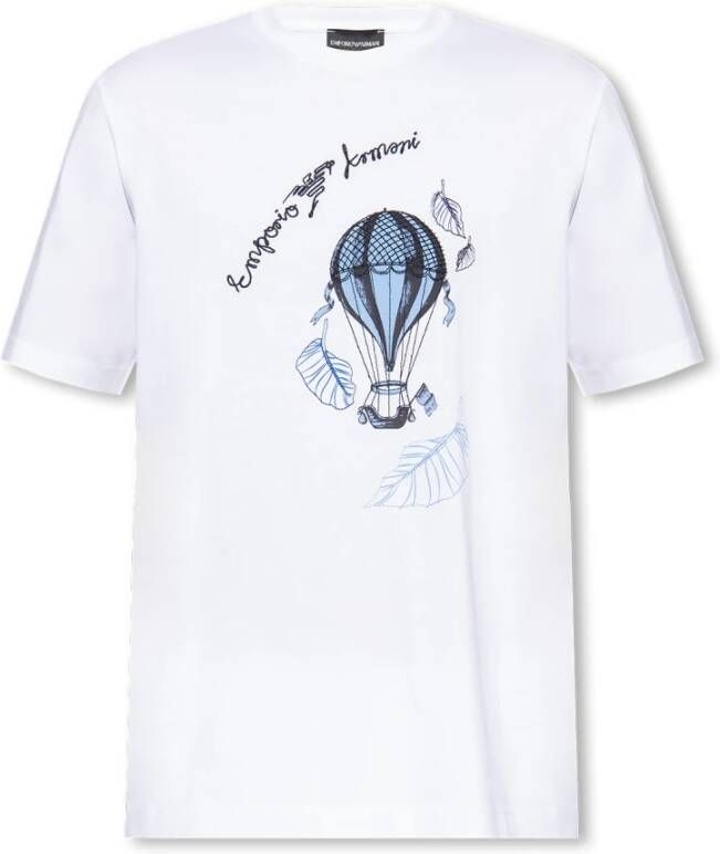 Emporio Armani Grafische Print Katoenen T-shirt White Heren