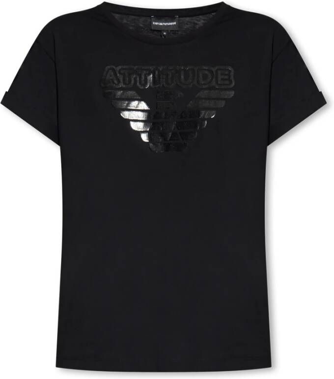 Emporio Armani Zwart Logo T-shirt Attitude Print Black Dames