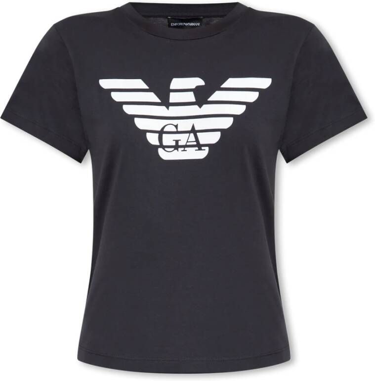 Emporio Armani Adelaar Logo Print Biologisch Katoenen T-shirt Black Dames