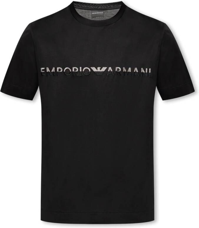 Emporio Armani Zwart T-shirt met geborduurd logo Black Heren