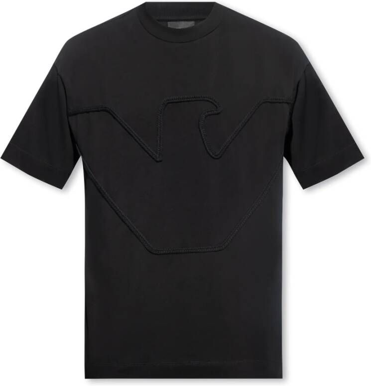 Emporio Armani Katoenen T-shirt met Voorborduursel Black Heren