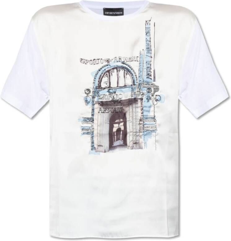 Emporio Armani T-shirt met satijnen voorkant White Dames