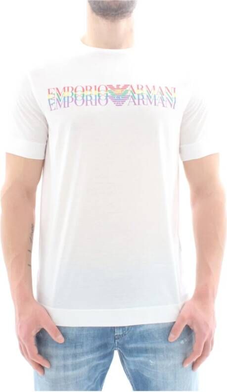 Emporio Armani Kortarmig shirt wit casual tekstprint White Heren