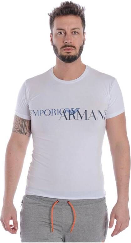 Emporio Armani Stretch katoenen crew neck t-shirt White Heren
