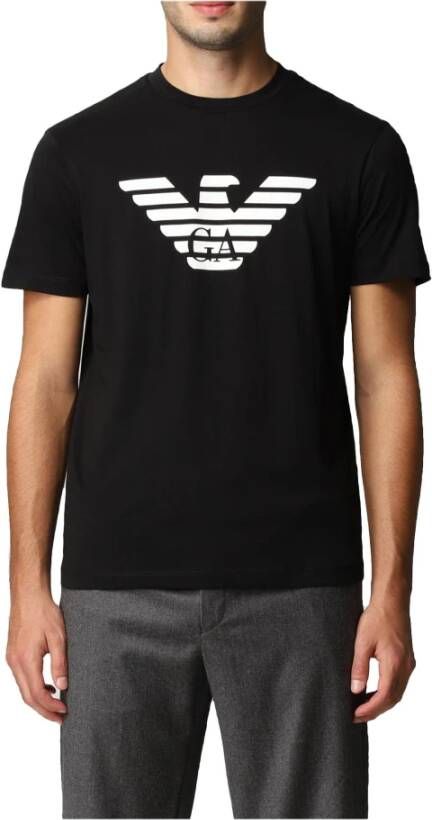 Emporio Armani Gestreept Logo T-shirt Black Heren
