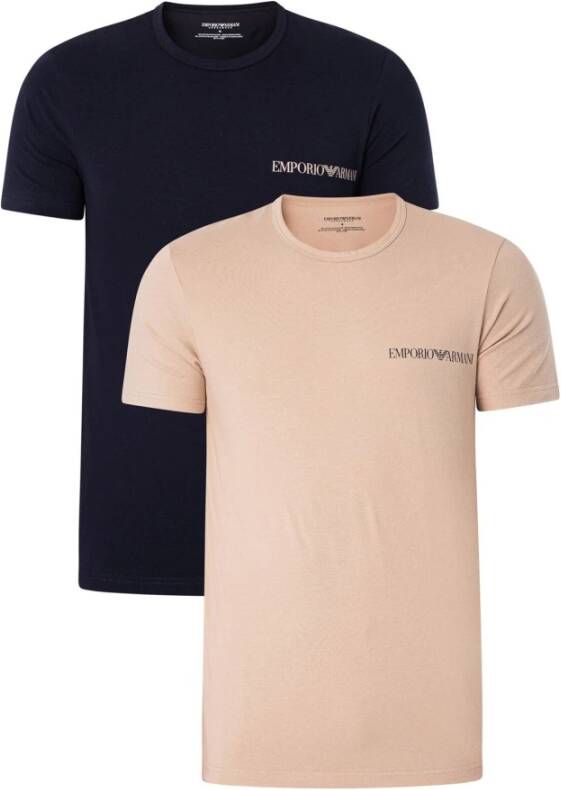 Emporio Armani 2-Pack Stretch Katoenen T-shirts Beige Heren